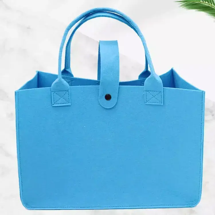 Bolsa grande de feltro feminina com botão fechado sacola de compras de feltro reutilizável com alça