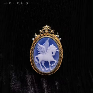 Heizun Factory Handcard Sculpté Pégase <span class=keywords><strong>Camée</strong></span> En Argent Sterling Plaqué Or Pendentif Collier pour Amoureux Amulette Fille Cadeaux - Product Image 5