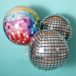 Venta al por mayor 24 pulgadas de bola de discoteca-Globos de papel de aluminio reflectante 4D de 22 pulgadas para fiestas, globos metálicos para fiestas, discotecas, suministros de temática festiva