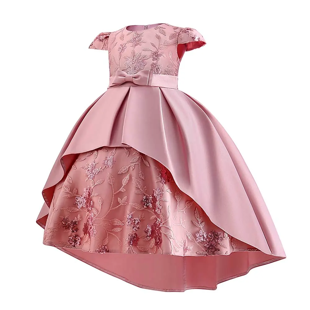 High Quality Kids Clothing Formal Trailing Birthday Puff Sleeve Knee-length Party Wear Flower Dress Girl