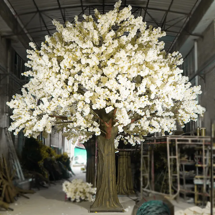 16 Feet Green Leaves Mix White Cherry Blossom Artificial Plants And Flowers For Wedding Centerpiece