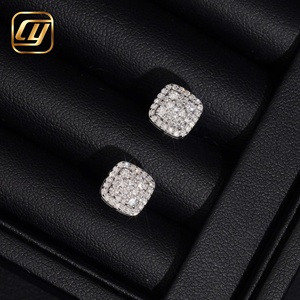 Wholesale S925 <b>Silver</b> Cushion Square Cluster Lab Grown Diamond Stud <b>Earrings</b> Paved VVS Cultivated Diamond Screw <b>Back</b> <b>Earrings</b> - Product Image 6