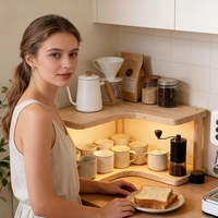 Étagère d'organisation en bois à plusieurs niveaux - Étagère à épices d'angle pour comptoir de cuisine à 2/3 niveaux, support de rangement en bois pour épices, étagère d'angle en bois