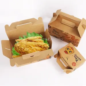 Logo Kustom Gaya Korea Ayam Kaki Sayap Steak Nugget Kertas Kraft Kemasan Sekali Pakai Kotak Makanan Ayam