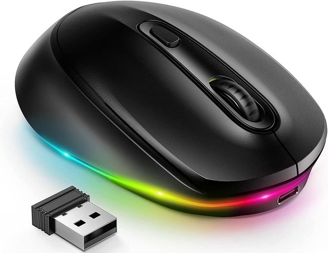 Customized 2.4G Wireless Optical Mouse Rechargeable RGB Backlit USB Small Cordless Quiet Click LED Rainbow Light Mouse Laptop