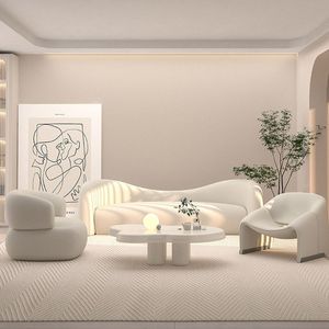 Ensemble de canapés en cuir au design <span class=keywords><strong>scandinave</strong></span> moderne pour la maison et la réception Remplissage d'éponge incurvée simple pour petits appartements Cuir synthétique - Product Image 3
