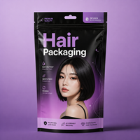 Sachets d'emballage à fermeture éclair trois côtés avec logo personnalisé, imprimés numériquement, thermoscellables, sachets plats, pochettes verticales, sacs pour perruques