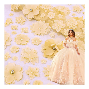 Ventes directes 3D broderie tissu découpé au Laser 3D fleur diamant maille filles robes de mariée rideaux accessoires sacs Polyester - Product Image 1