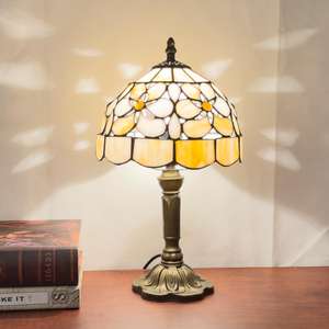 Настольная лампа в стиле Тиффани, 8 дюймов, с купольным абажуром из витражного стекла, зеленые листья, красные розы, современный дизайн, гибкий шнур, цоколь E26 - Product Image 5