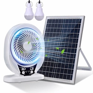 Ventilateur solaire avec lumière, alimenté par énergie solaire, rechargeable AC/DC, avec panneau solaire et ampoule LED pour éclairage de camping extérieur - Product Image 2
