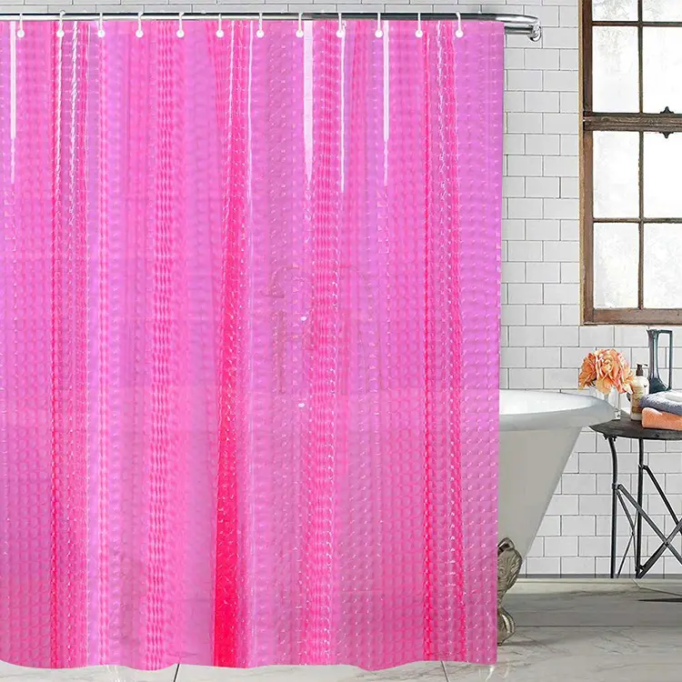 3D EVA Liner 72x72 Waterproof Modern Pink Transparent PEVA Clear Neon Shower Curtain