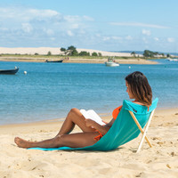 Premium Vintage dossier bas chaise de plage Portable lune chaise en bois pôle Support coton toile croix-pour une utilisation en extérieur vient