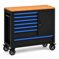 Chariot à outils roulant en acier noir à 6 tiroirs avec table de travail en bois dur et panneau perforé, capacité de charge de 200 kg, vente en gros usine Guanpin