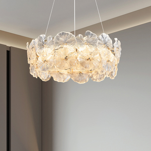 ثريا زجاجية فاخرة على شكل زهرة اللوتس بطول 39.4 بوصة، إضاءة معلقة حديثة للبار والديكور الفني، مصباح LED معلق لطاولة الطعام - Product Image 2