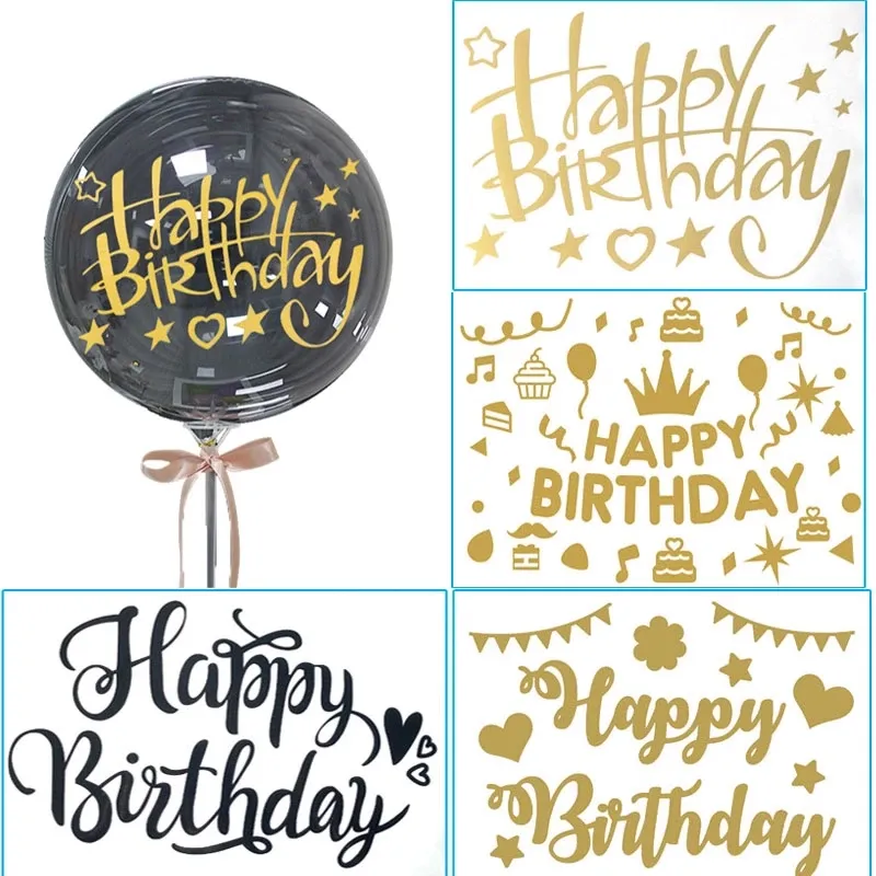 12.5*14.5CM Happy Birthday Balloons DIY Stickers Transparent Bubble BOBO Ball Wedding Sticker For Party Decor Baby Showers