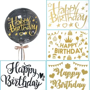 12.5x14.5CM ballons joyeux anniversaire autocollants DIY bulle transparente BOBO Ball autocollant de mariage pour décoration de fête Baby shower