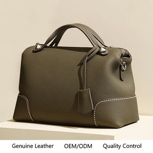 Sac D'épaule Cuir Véritable OEM Vintage Cuir Vache Sac Boston Médecin Femme Poignée Satchel Couture Sac à Main Grossiste - Product Image 1