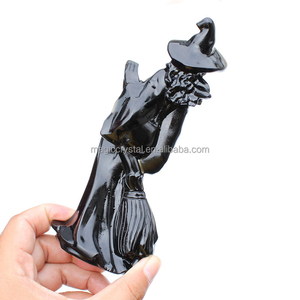 คริสตัลแกะสลักด้วย<span class=keywords><strong>มือ</strong></span>ตัวช่วยสร้างขี่ไม้กวาดแม่มดคริสตัลออบซิเดียนสีดำธรรมชาติสำหรับวันฮาโลวีน - Product Image 4