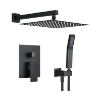 Ensemble de robinetterie de douche murale moderne en laiton noir et céramique, avec douchette à jet doux, pour appartement et hôtel