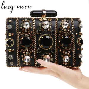 High Quality Excellent Handmade Dazzling Rhinestone Crystal Clutch Stone Evening Bags And Chain Wedding Banquet Hand Bags FE555