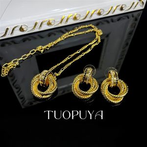 Ensemble collier et boucles d'oreilles en or de style européen et américain, bijoux sertis de diamants - Product Image 1