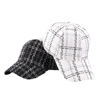 Casquette de baseball personnalisée en polyester à motif pied-de-poule, unisexe, style streetwear, faible MOQ, style britannique, 6 panneaux, réglable, casquette de papa à carreaux