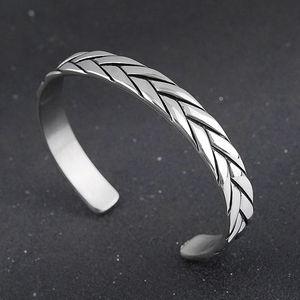Vintage Antique Silver Opened 361L Stainless Steel Twisted <b>Bangles</b> <b>Bracelets</b> for Men Weave <b>Bangle</b> <b>Bracelets</b> for Men - Product Image 5