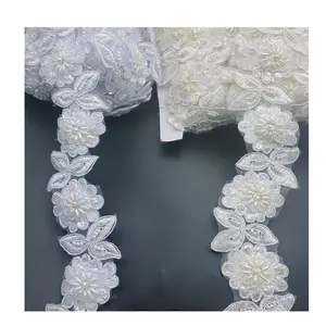Beaded Embroidered Venise Floral Wedding Edging Bridal Lace Trimming 1.7"