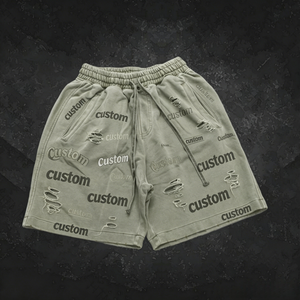 Shorts vintage délavés au soleil pour homme en molleton 100 % coton épais avec logo personnalisé et ourlet brut brodé - Product Image 1