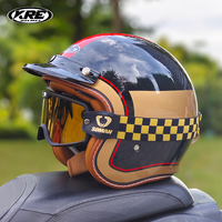 Casque de moto vintage rétro ouvert pour homme, casque 3/4 avec visière de sécurité et pare-soleil