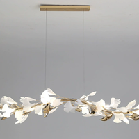 Lustre moderne en cuivre à feuilles de Ginkgo LED, décoration d'intérieur, anneau doré, anneau circulaire en céramique blanche, luminaire suspendu pour table à manger