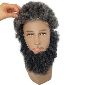 Sistema di Sostituzione Barba e Baffi Afro Ricci in Capelli Umani Neri e Grigio Misto per Uomini Afroamericani, Base in Pizzo Realistica per Trucco - Product Image 4