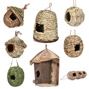 Nichoir pour <span class=keywords><strong>oiseaux</strong></span> tissé à la main en paille naturelle, <span class=keywords><strong>d</strong></span>écoration de jardin, abri suspendu en jonc de mer écologique pour l'extérieur - Product Image 1