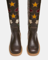 Nouvelles Bottes Hautes Femme 2026 Tendance Style Cowboy avec Patchwork Fleurs Colorées, Étoiles et Cœurs