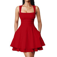 Nuevo Vestido de Noche sin Mangas con Cuello Cuadrado para Mujer, Vestido Ajustado con Volantes