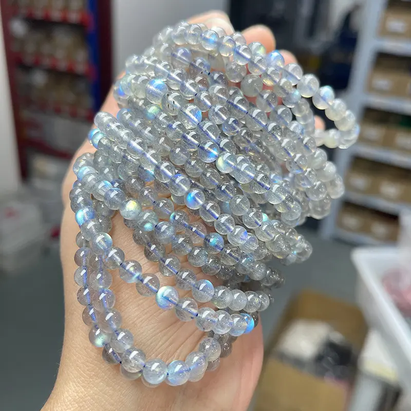 A+ 8mm 10mm Natural Stone Beads Bracelet Handmade Elastic Rope Gemstone Moonlight Stone Bracelet Women's Jewelry Accessories