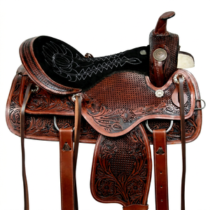Selle de cheval en cuir véritable léger de qualité supérieure, fabriquée à la main, pour le barrel racing, le rodéo, les spectacles équestres, confortable et performante - Product Image 1