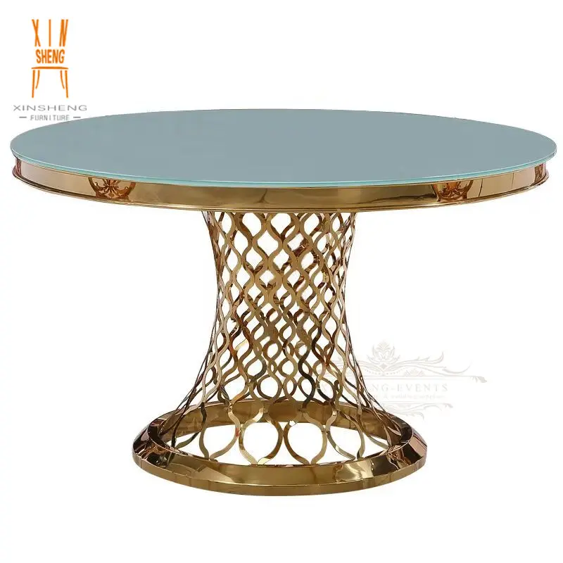 Table rond en verre doré, miroir de mariage, à utiliser avec un événement, 4 pièces