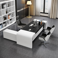 LBZ02 Mobilier de Bureau Table de Bureau Directionnelle en MDF, Bureau Exécutif Moderne en Bois en Forme de L