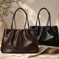 Tas Tote Kulit Asli Mewah Logo Kustom Grosir Produsen, Tas Selempang Wanita Berkapasitas Besar Motif Croco Mengkilap