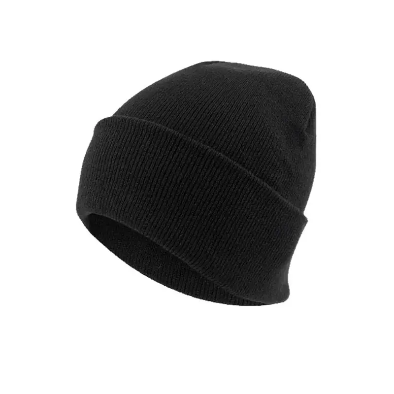 Wholesale Cheap Custom Leather Label Cuffed Knit Hats Winter Warm Pure Color Wool Beanie Knitted Hat for Women and Men