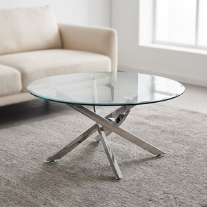 AK Brass Modern Metal <b>Coffee</b> <b>Table</b> <b>Silver</b> Finished With Top Glass Unique Design <b>Table</b> For Living Room / Interior Centerpiece - Product Image 1