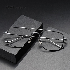 Montura de gafas de titanio puro 2024 para hombre, monturas de gafas de piloto cuadradas <span class=keywords><strong>Retro</strong></span> Vintage, gafas completas para hombre - Product Image 1