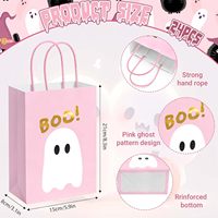 Sacs cadeaux en papier rose pour Halloween avec poignées, sacs à friandises fantômes mignons pour Halloween, fête prénatale, ou farces