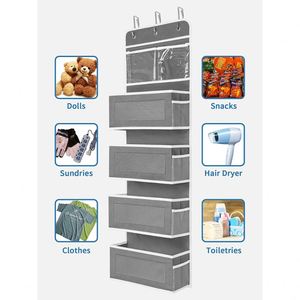 Organizador Colgante para Puerta de 5 Niveles, Plegable, con 4 Bolsillos Grandes y Ventana Transparente de PVC (Gris) - Product Image 3