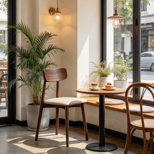 Chaise de <span class=keywords><strong>salle</strong></span> à <span class=keywords><strong>manger</strong></span> rembourrée à structure en bois avec dossier en bois clair pour café, restaurant, mobilier de maison, assise, fourniture commerciale - Product Image 1