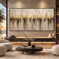 Peinture sur toile abstraite neutre Gold Horizon, art mural texturé panoramique pour la décoration de hall d'hôtel, salon, bureau