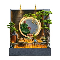 Grande Fontaine Murale Chinoise en Résine avec Cascade, Rocaille, Reliefs de Pino, Lotus et Carpes Koï, et Éclairage LED pour la Décoration de Hall et de Villa