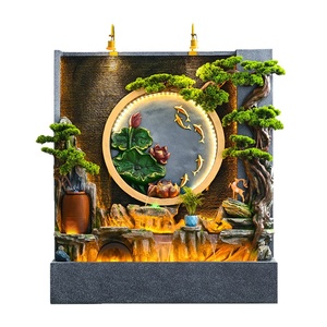 Grande Fontaine Murale Chinoise en Résine avec Cascade, Rocaille, Reliefs de Pino, Lotus et Carpes Koï, et Éclairage LED pour la Décoration de Hall et de Villa - Product Image 5