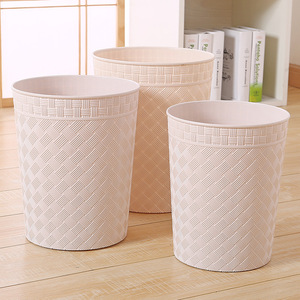 Rattan Style <b>Plastic</b> Trash Can 10L Cylindrical White Beige Decorative Indoor Waste <b>Bin</b> for Living Room Office <b>Kitchen</b> - Product Image 2